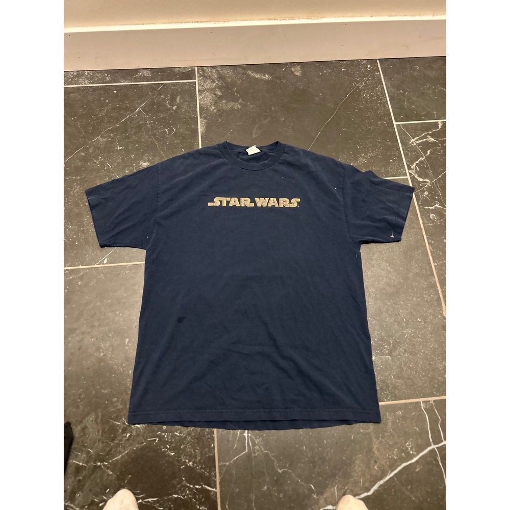 Vintage 90s Star Wars Darth Vader Graphic T-Shirt Navy Blue Mens XL Logo